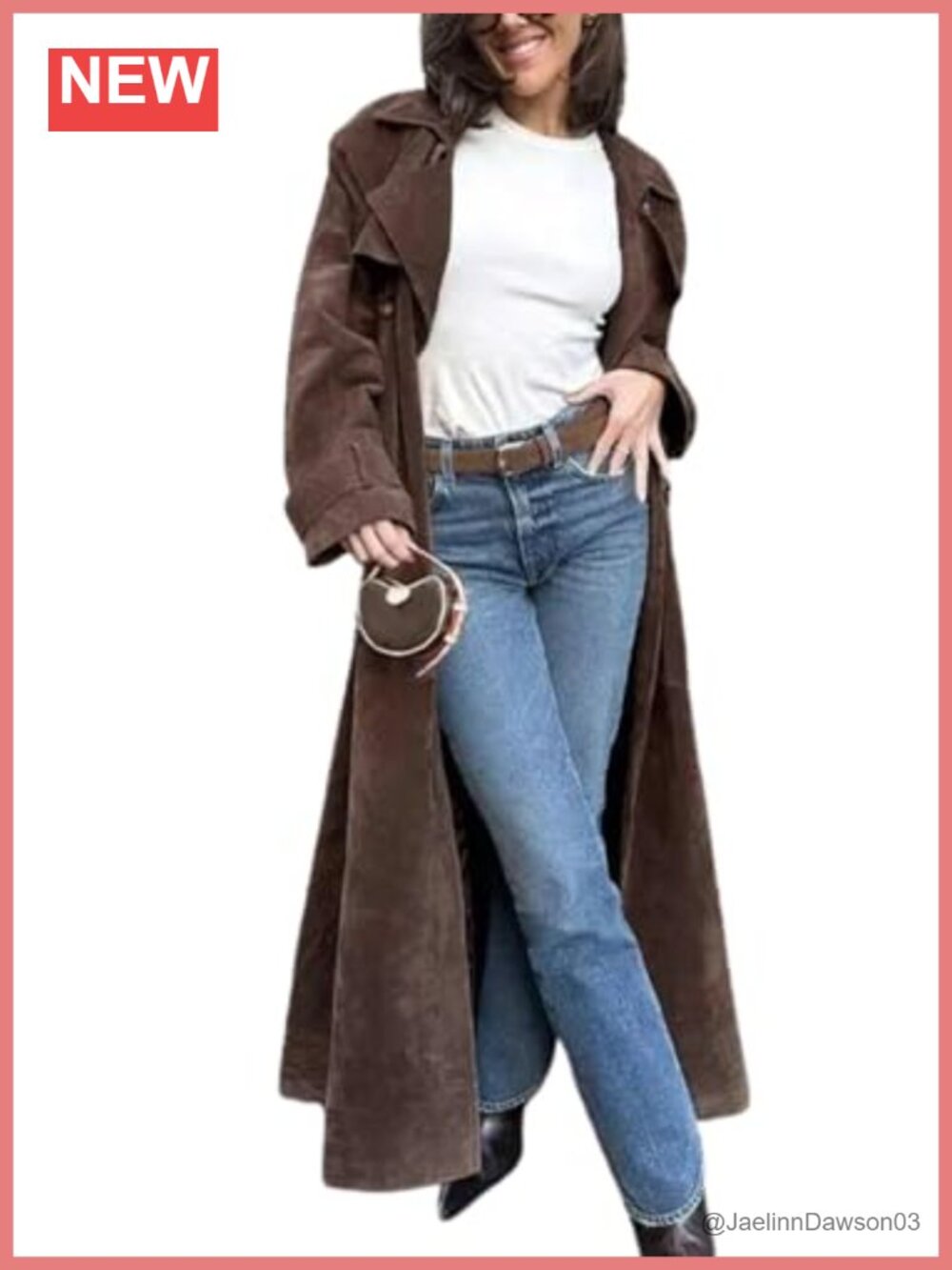 Womens Faux Suede Long Trench Coat Notched Lapel Double Breasted Pea Coat Belt